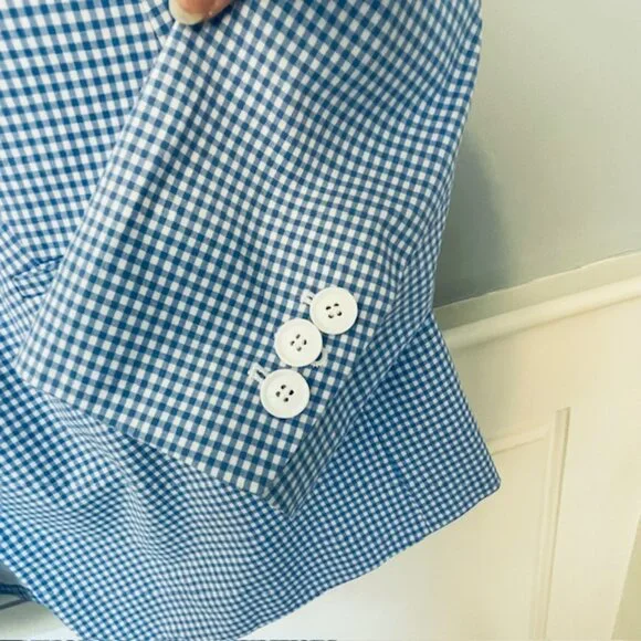 Talbots One Button Gingham Blazer Jacket Coastal Spring Summer Blue & White 16W - Picture 5 of 10